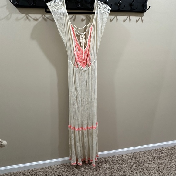 Flying Tomato Cream and Neon Boho Maxi Dress Sz S - Picture 1 of 12